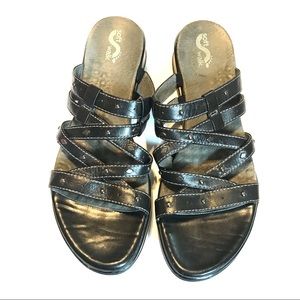 SOFTWALK Black Leather Slip On Sandals